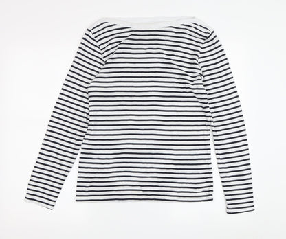 Cotton Traders Women's White Striped Boat Neck Top