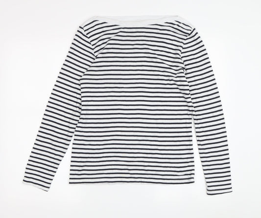 Cotton Traders Women's White Striped Boat Neck Top