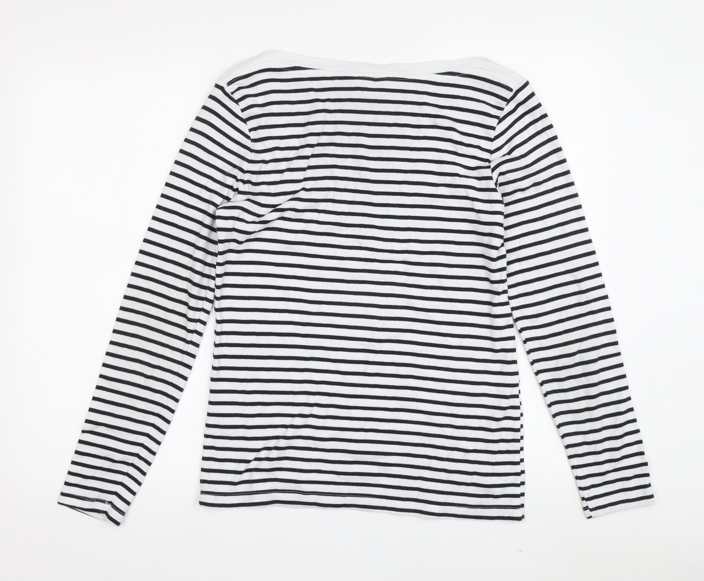 Cotton Traders Women's White Striped Boat Neck Top