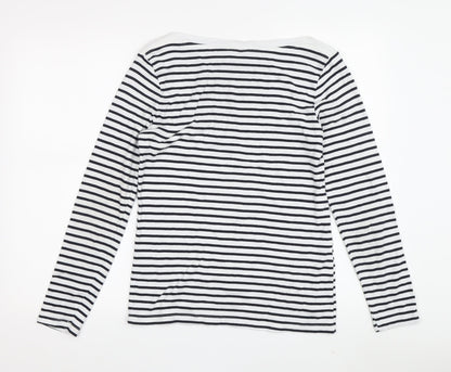 Cotton Traders Women's White Striped Boat Neck Top