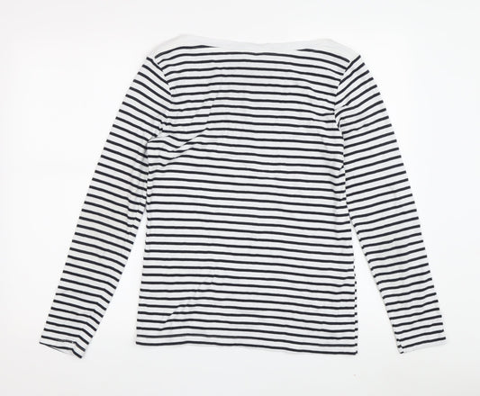 Cotton Traders Women's White Striped Boat Neck Top