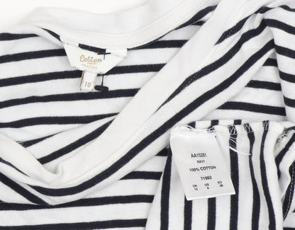 Cotton Traders Women's White Striped Boat Neck Top