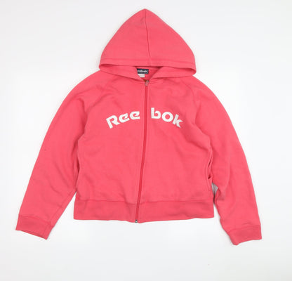 Reebok Women's Pink Full Zip Hoodie, Size 12, Logo Accent