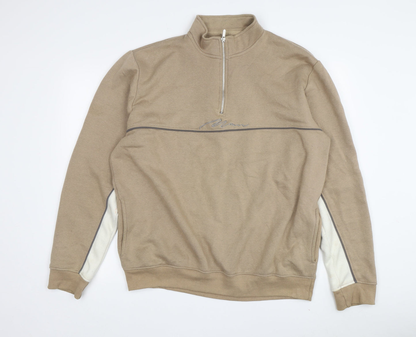 Mens UK Size 2XL boohooMAN Beige 1/4 Zip Sweatshirt
