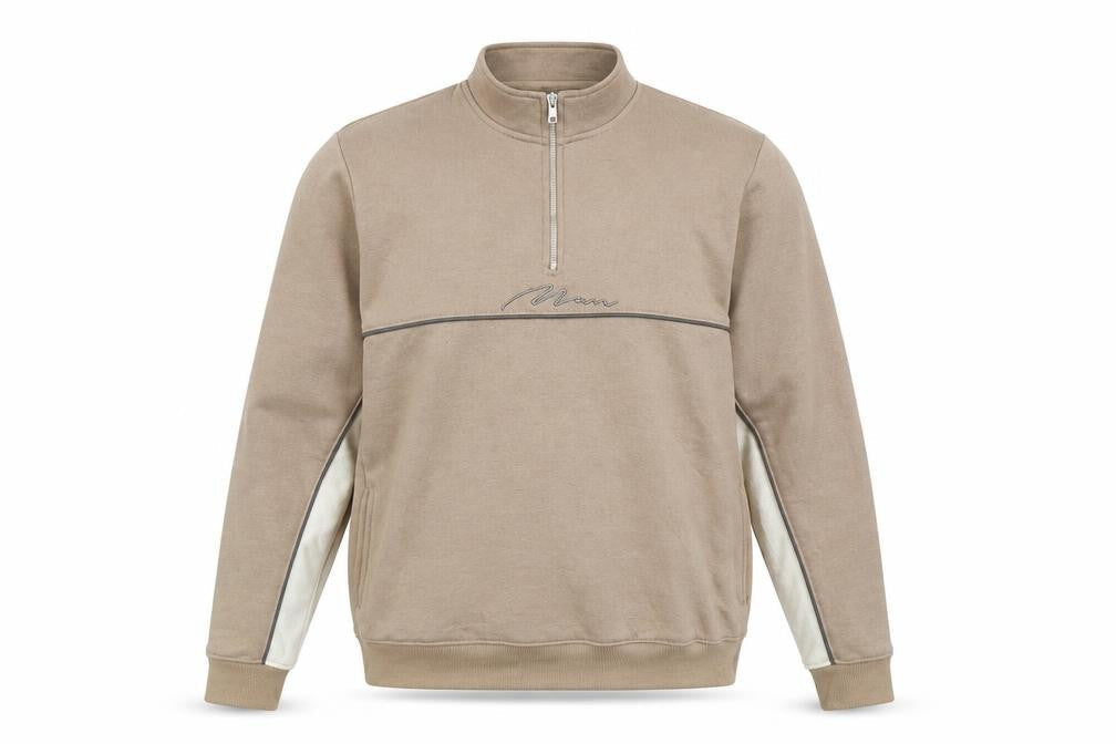 Mens UK Size 2XL boohooMAN Beige 1/4 Zip Sweatshirt