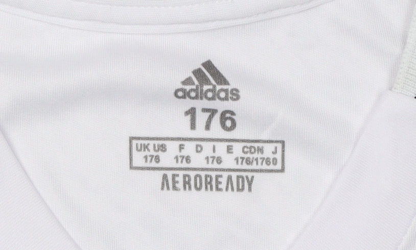 Adidas Boys White Football Jersey, Size 176, Short Sleeve