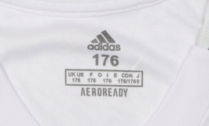 Adidas Boys White Football Jersey, Size 176, Short Sleeve