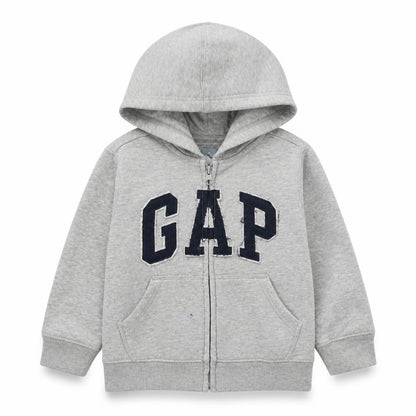 Front view of Gap boys’ grey full zip hoodie, 4 years, cotton blend