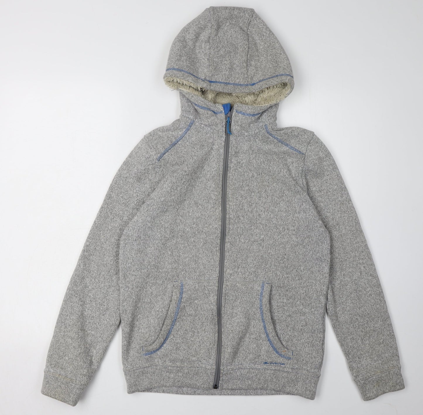 Decathlon Boys Grey Full Zip Hoodie Size 14 Winter Warm