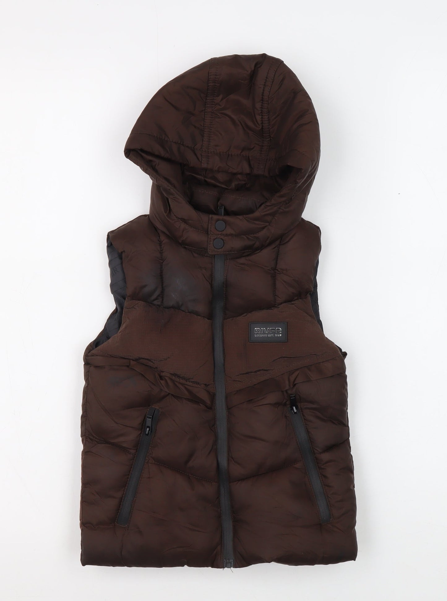 River Island Boys Brown Puffer Jacket, 2-3 Years, Hooded