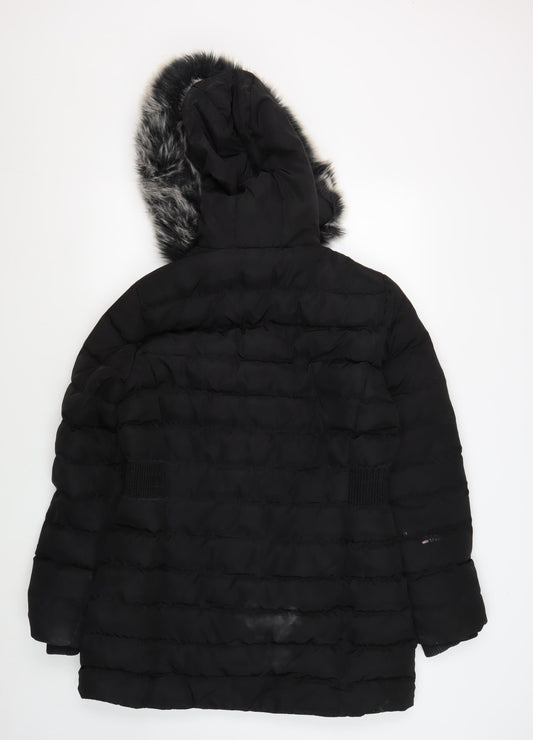 Kangol Women's Black Puffer Jacket Size 10 with Fur Hood