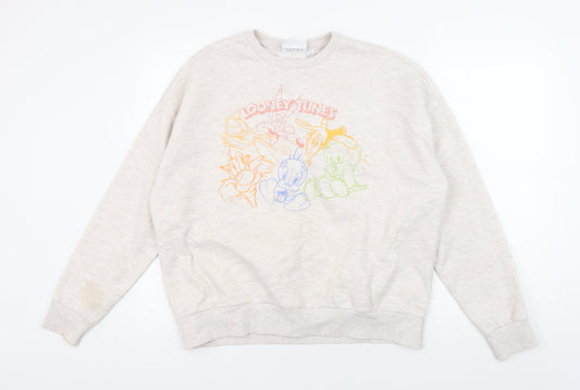 Womens UK Size L Looney Tunes Beige Pullover Sweatshirt