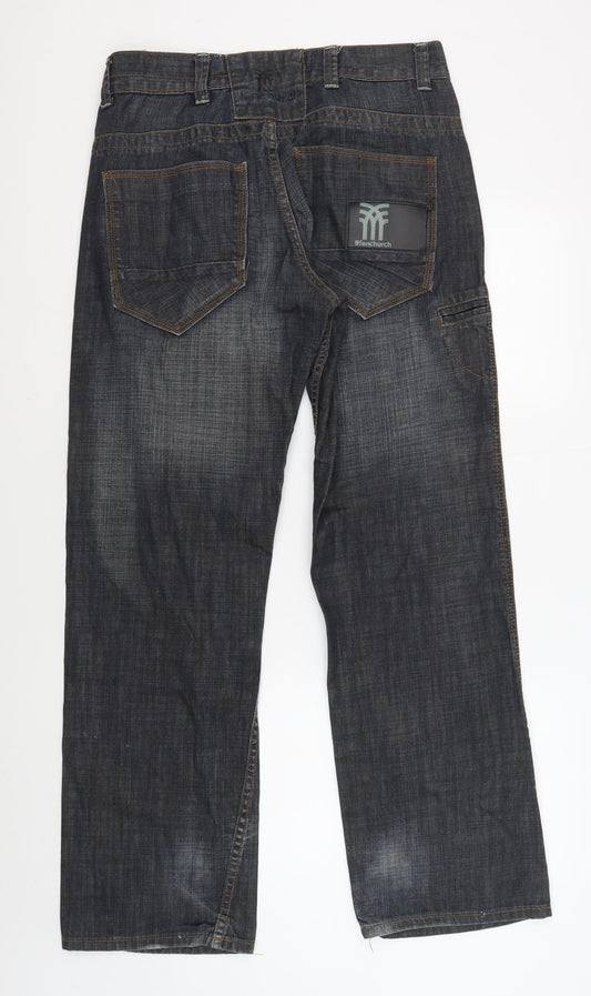 Fenchurch Men's Black 34 Straight Fit Denim Jeans