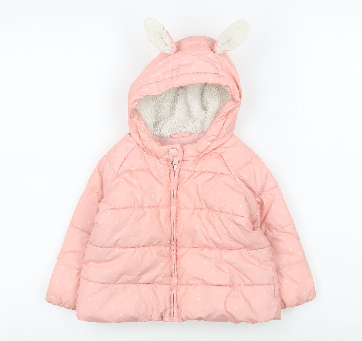 Gap Girls Pink Puffer Jacket 18-24 Months Hooded Winter Ears