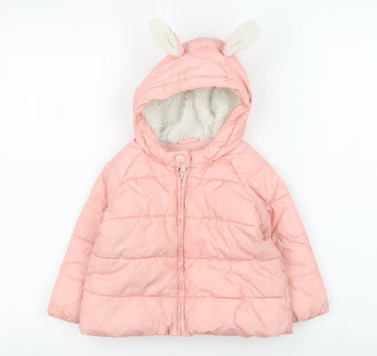 Gap Girls Pink Puffer Jacket 18-24 Months Hooded Winter Ears