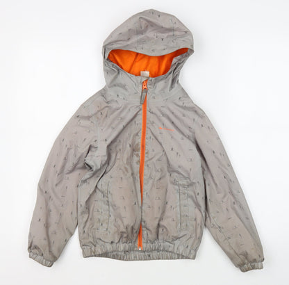 Decathlon Girls' Grey Rain Coat, Size 6, Hooded Outdoor Jacket