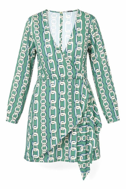 Zara Women's Green Wrap Dress, Size 16, Long Sleeve, Elegant