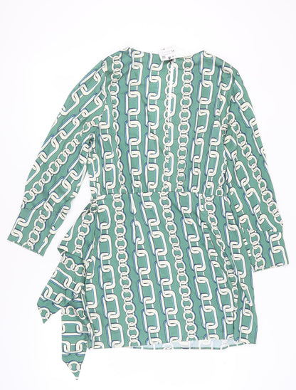 Zara Women's Green Wrap Dress, Size 16, Long Sleeve, Elegant