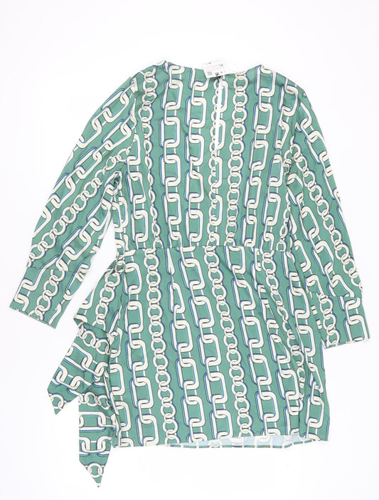 Zara Women's Green Wrap Dress, Size 16, Long Sleeve, Elegant