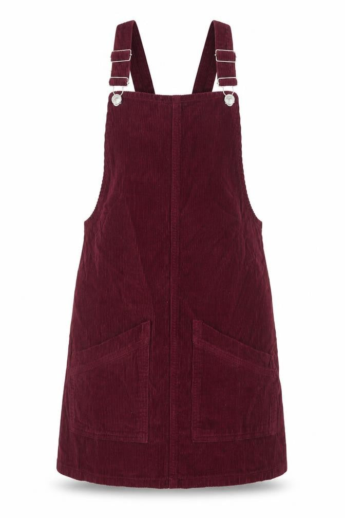 Topshop Women's Burgundy Corduroy Pinafore Dress Size 6