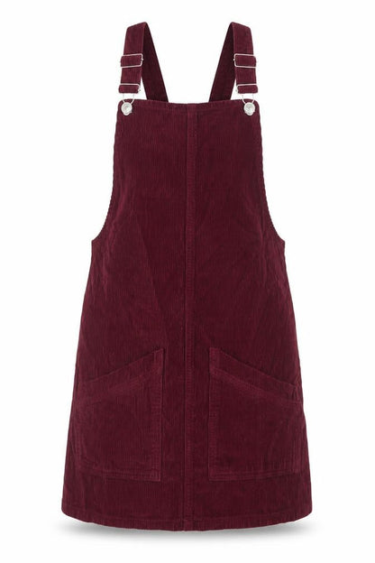 Topshop Women's Burgundy Corduroy Pinafore Dress Size 6