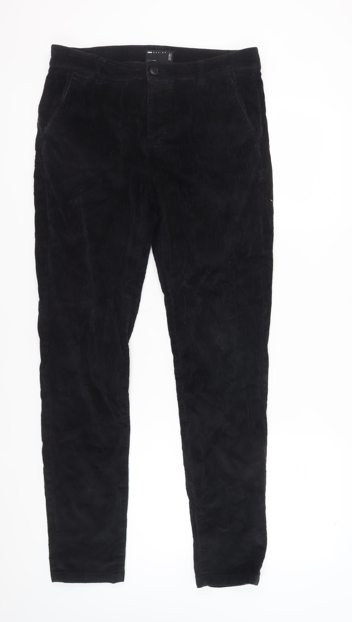 ASOS DESIGN Men's Black Corduroy Trousers, Size 34