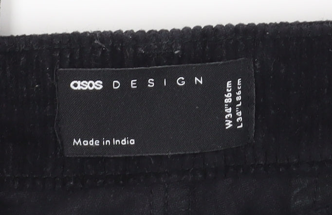 ASOS DESIGN Men's Black Corduroy Trousers, Size 34