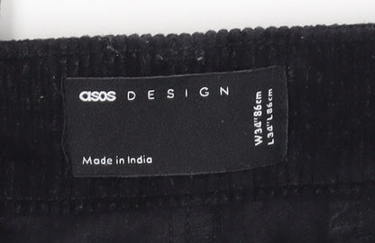 ASOS DESIGN Men's Black Corduroy Trousers, Size 34
