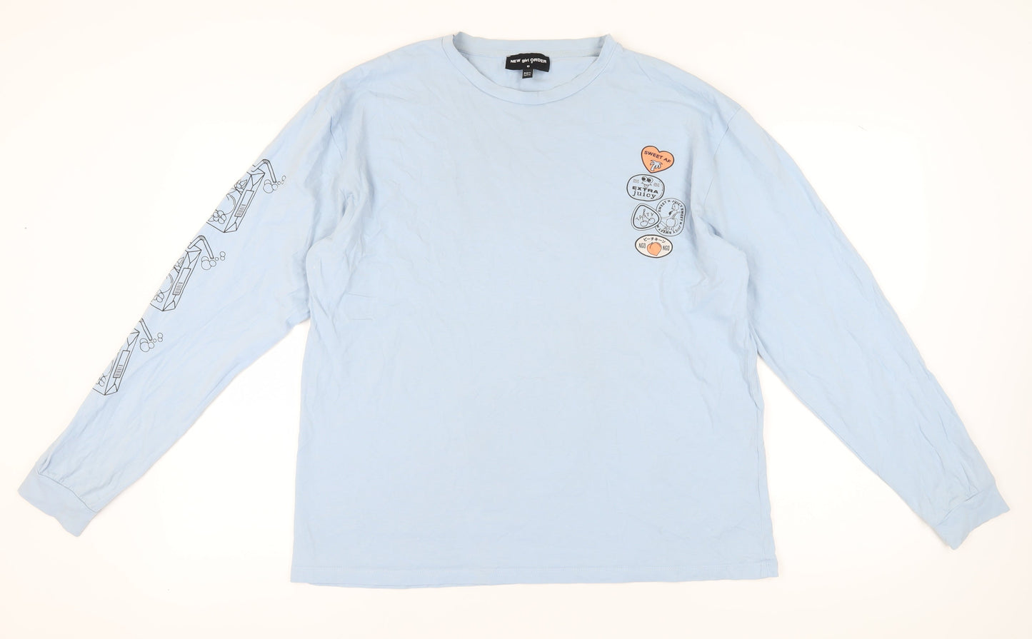 Womens UK Size 10 New Girl Order Blue Basic T-Shirt