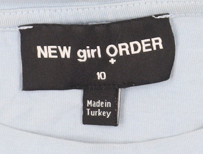 Womens UK Size 10 New Girl Order Blue Basic T-Shirt