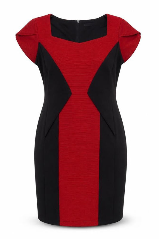Front view of Collection London Women’s Red Black Sheath Dress Sz 14