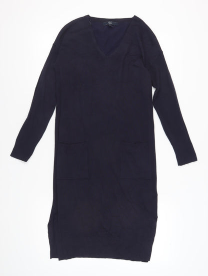 Next Women's Black Jumper Dress, Size 8, V-Neck, Knit, Pockets