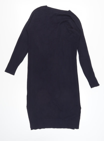 Next Women's Black Jumper Dress, Size 8, V-Neck, Knit, Pockets