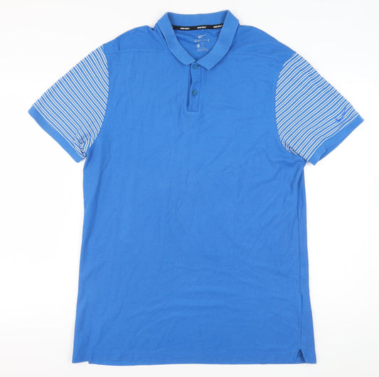 Nike Men's Blue Striped Polo Shirt - L, Golf Style