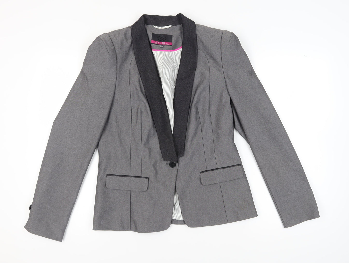 Next Women's Grey Blazer, Size 16, Slim Fit, Shawl Lapel