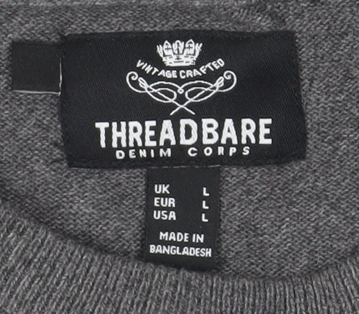 Threadbare Men's Grey L Pullover Crew Neck Jumper