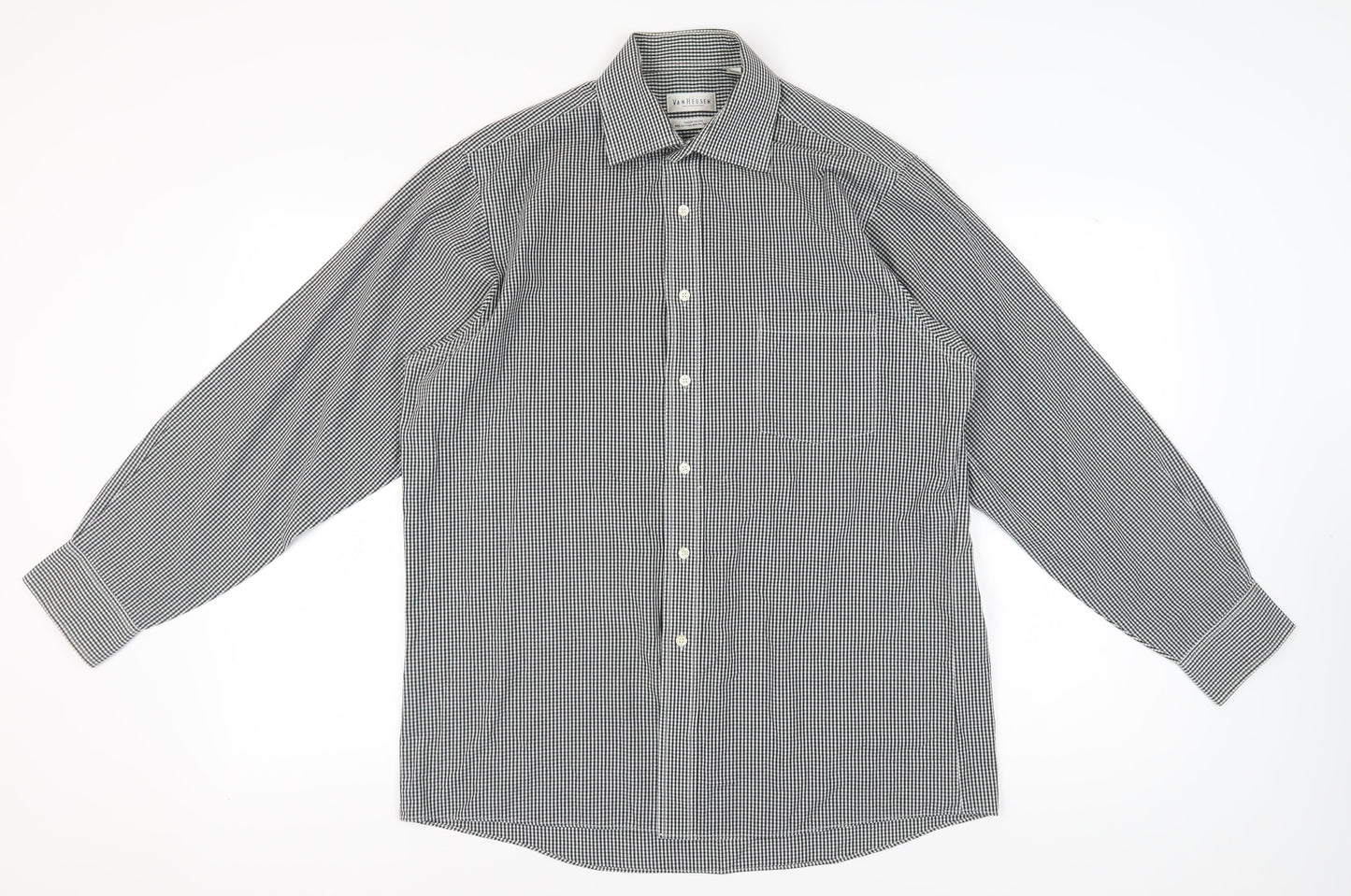 Van Heusen Men's Black Check Long Sleeve Shirt Size 16
