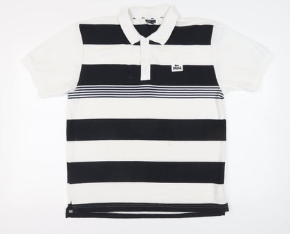 Lonsdale Men's Black Striped Polo Shirt - Large