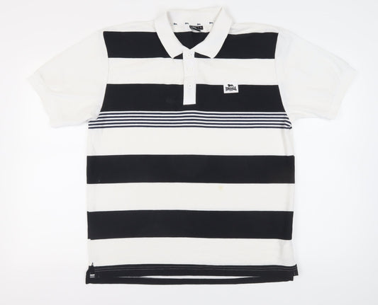 Lonsdale Men's Black Striped Polo Shirt - Large
