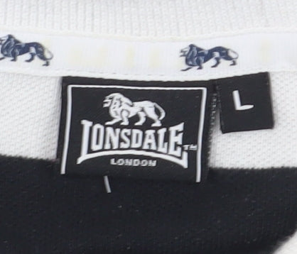 Lonsdale Men's Black Striped Polo Shirt - Large