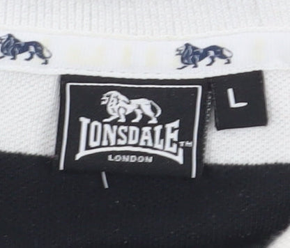 Lonsdale Men's Black Striped Polo Shirt - Large