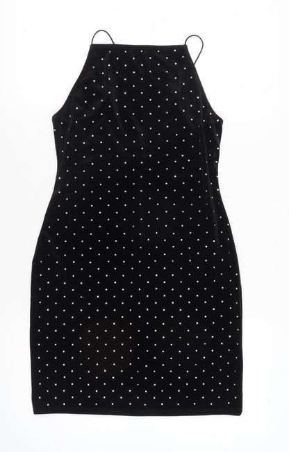 H&M Women's Black Polka Dot Bodycon Midi Dress, Size 12