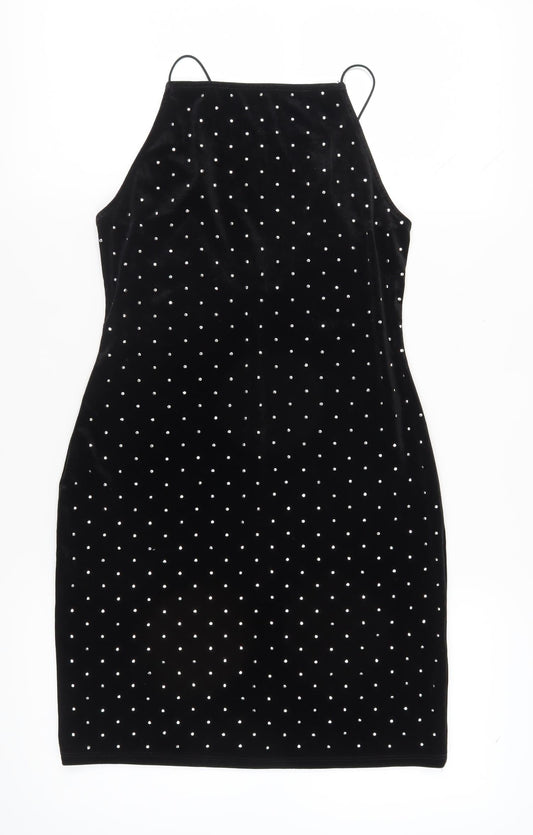 H&M Women's Black Polka Dot Bodycon Midi Dress, Size 12