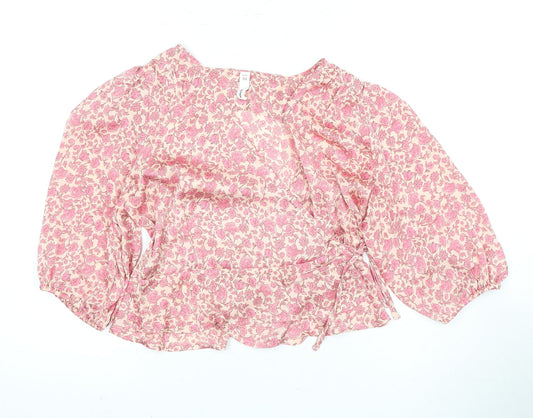 MNG Women's Pink Floral Wrap Blouse, Size 12