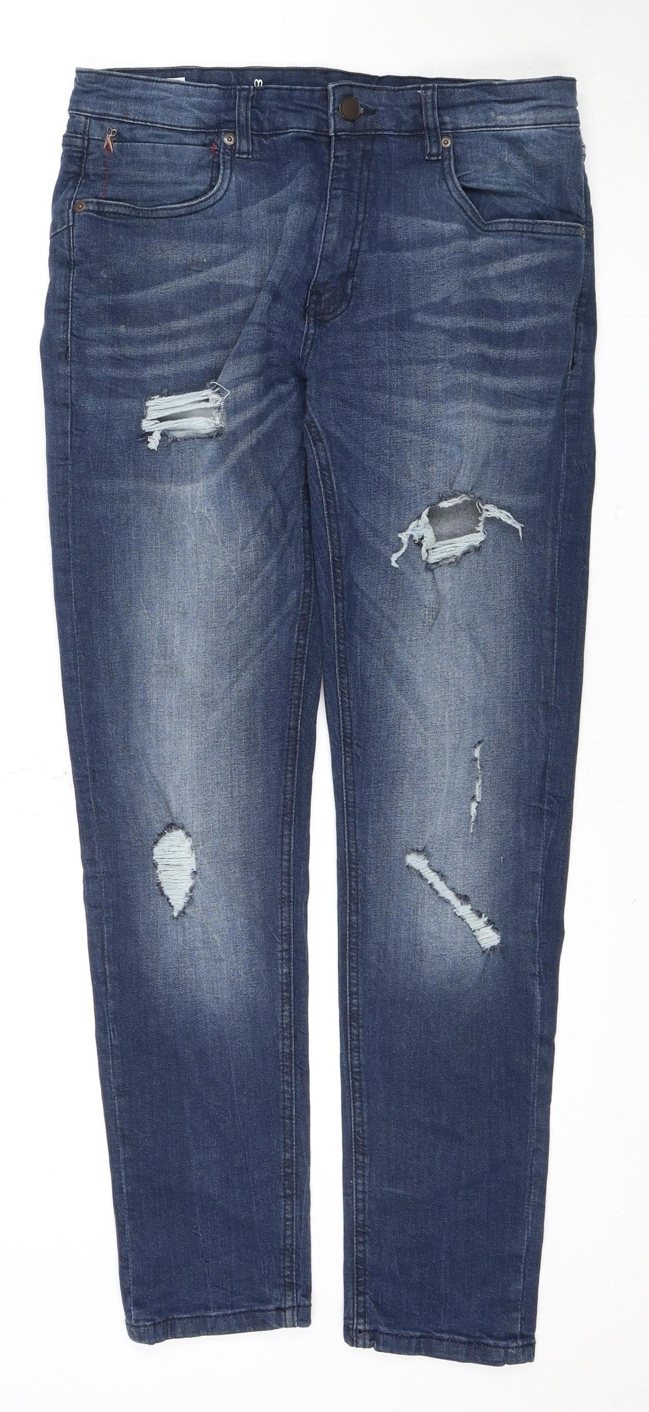 Mens UK Size 32 Ringspun Regular Fit Straight Blue Jeans