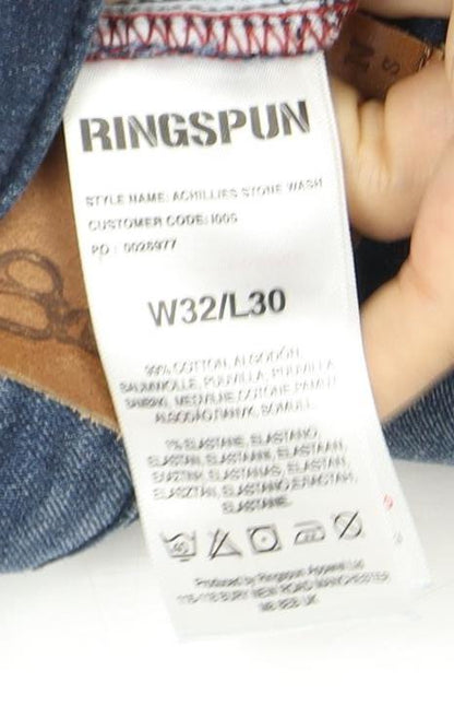 Mens UK Size 32 Ringspun Regular Fit Straight Blue Jeans