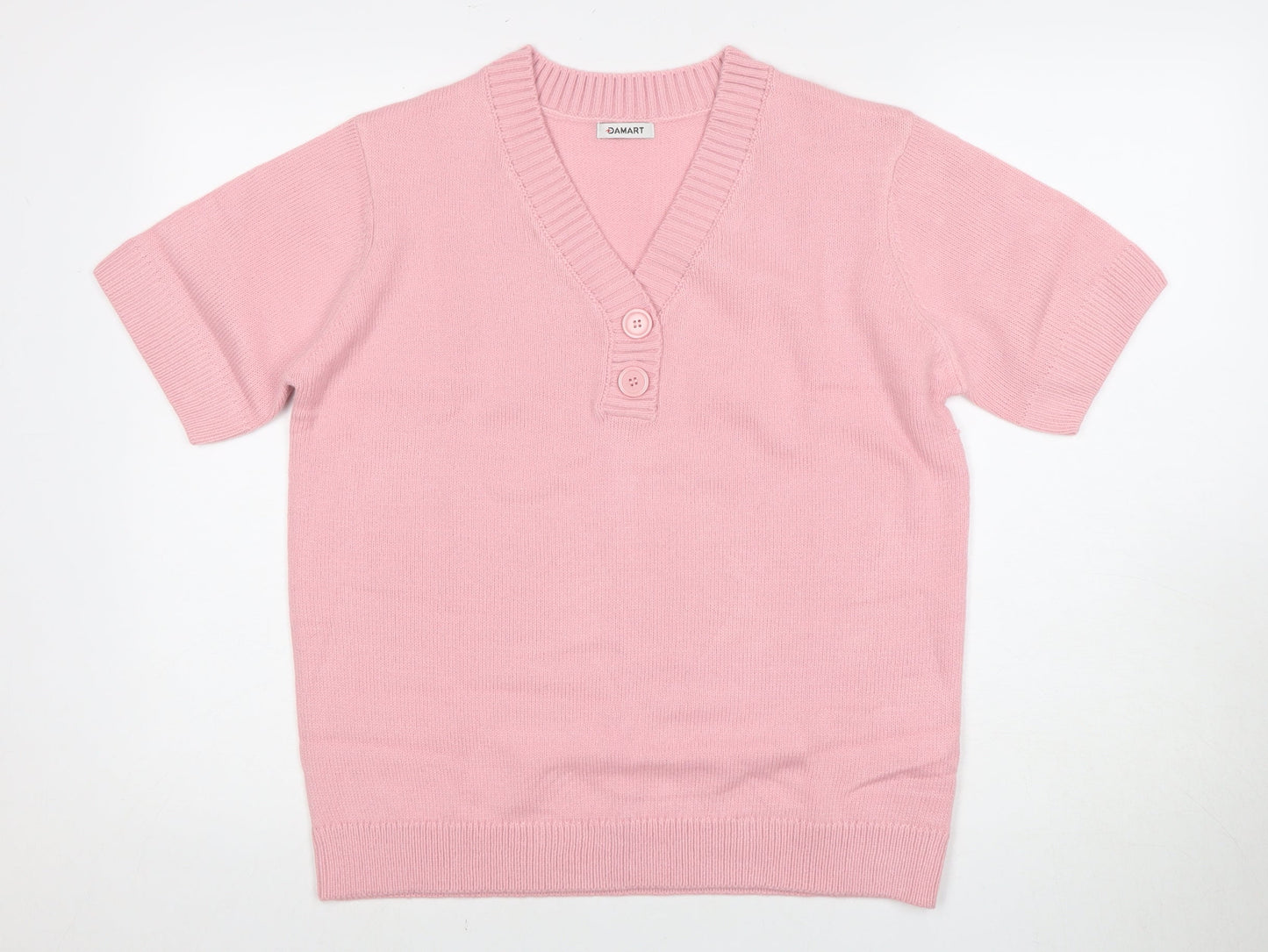 DAMART Women's Pink V-Neck Henley Jumper L