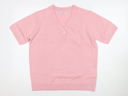 DAMART Women's Pink V-Neck Henley Jumper L