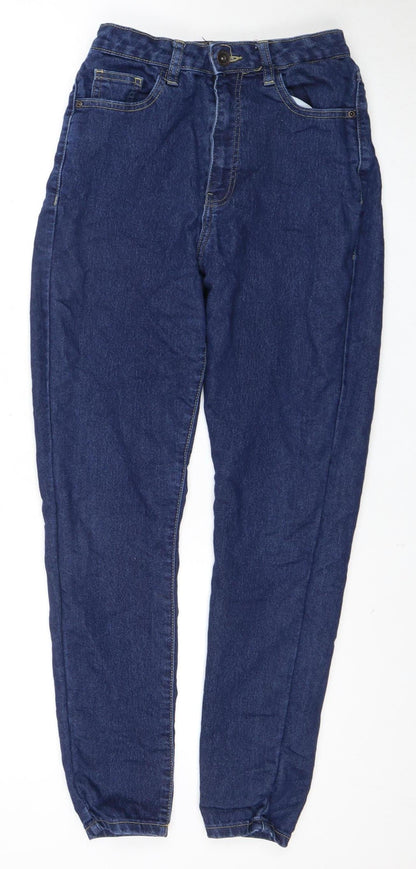 Boohoo Women’s Blue Skinny Jeans, Size 10, Button Accent