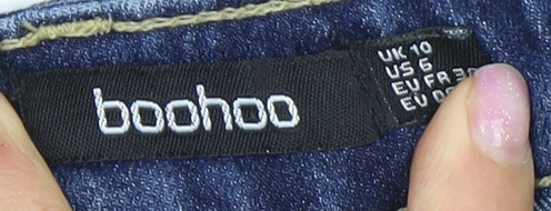 Boohoo Women’s Blue Skinny Jeans, Size 10, Button Accent